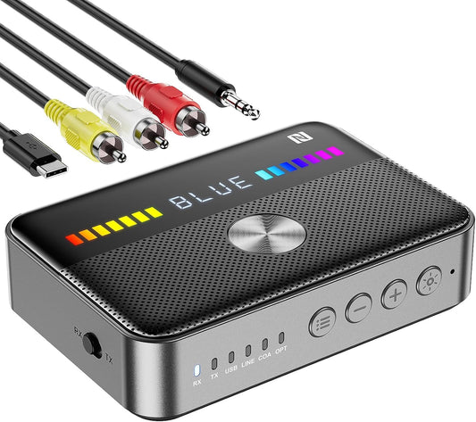 M13 RGB Bluetooth 5.3 Audio Receiver Transmitter, Bluetooth Audio Adapter for Old Home Stereo/Speakers TV with Display, USB, RCA, 3.5Mm AUX, DAC, Coaxial, Optical