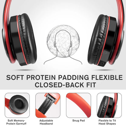 Bluetooth Headphones over Ear, LUXMO Wireless Noise Cancelling Headphones Foldable Stereo Headset with Mic, Rechargeable Headphones Handsfree Headphones for PC, Laptops and Smartphones