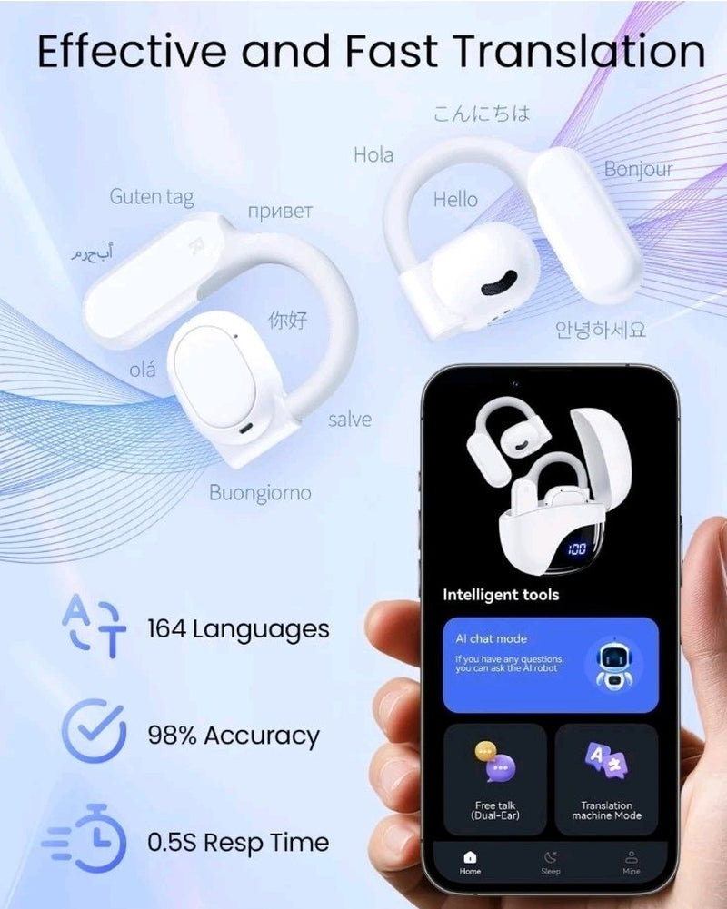 AI Translation Earbuds Real-Time 164 Language Translator 80H Playtime Wireless