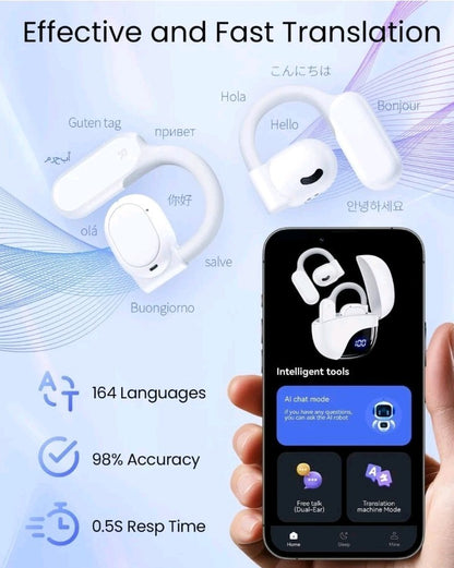 AI Translation Earbuds Real-Time 164 Language Translator 80H Playtime Wireless